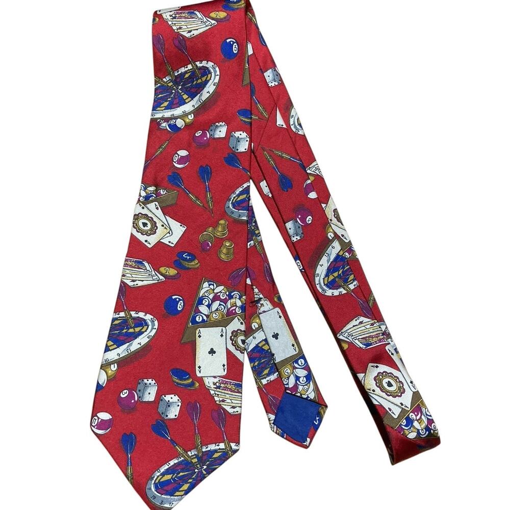 Perry Ellis Tie Silk Games Cards Darts Dice Pool Office Business Casual Fun